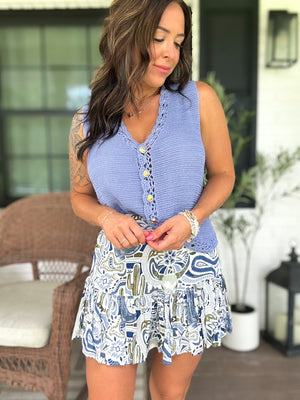 Braylee Crochet Sweater Vest - Denim