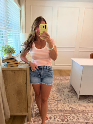 Mandi Striped Scoop Neck - Icy Pink