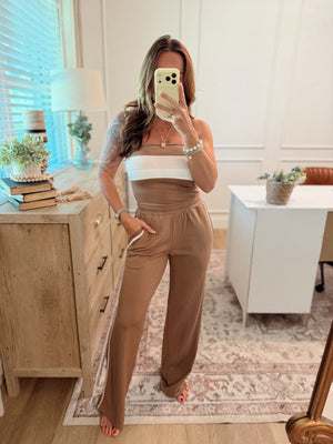 Ashlyn Contrast Piping Pants - Brown