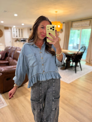 Mallory Ruffle Hem Denim Top