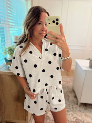 Eddie Polka Dot Cropped Collared Top