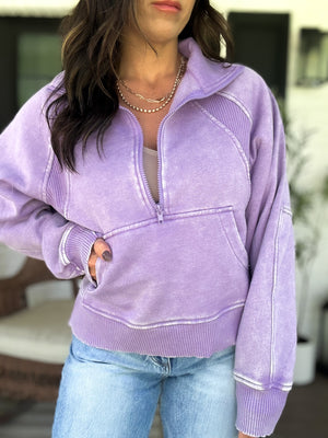 Remi Acid Washed Half Zip Fleece - TEN COLORS