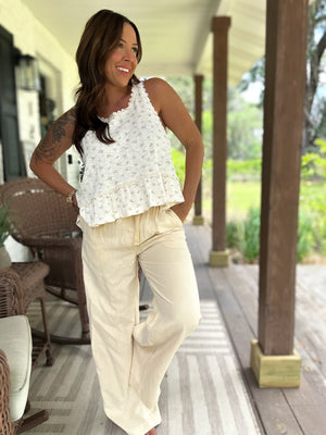 Brittani Tencel Wide Legged Linen Pants- Butter