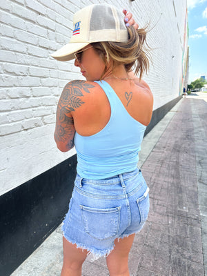 Love This Life One Shoulder Tank - Sky