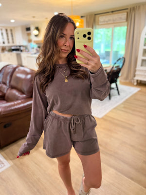 Sloane Acid Washed Long Sleeve Top - Brown