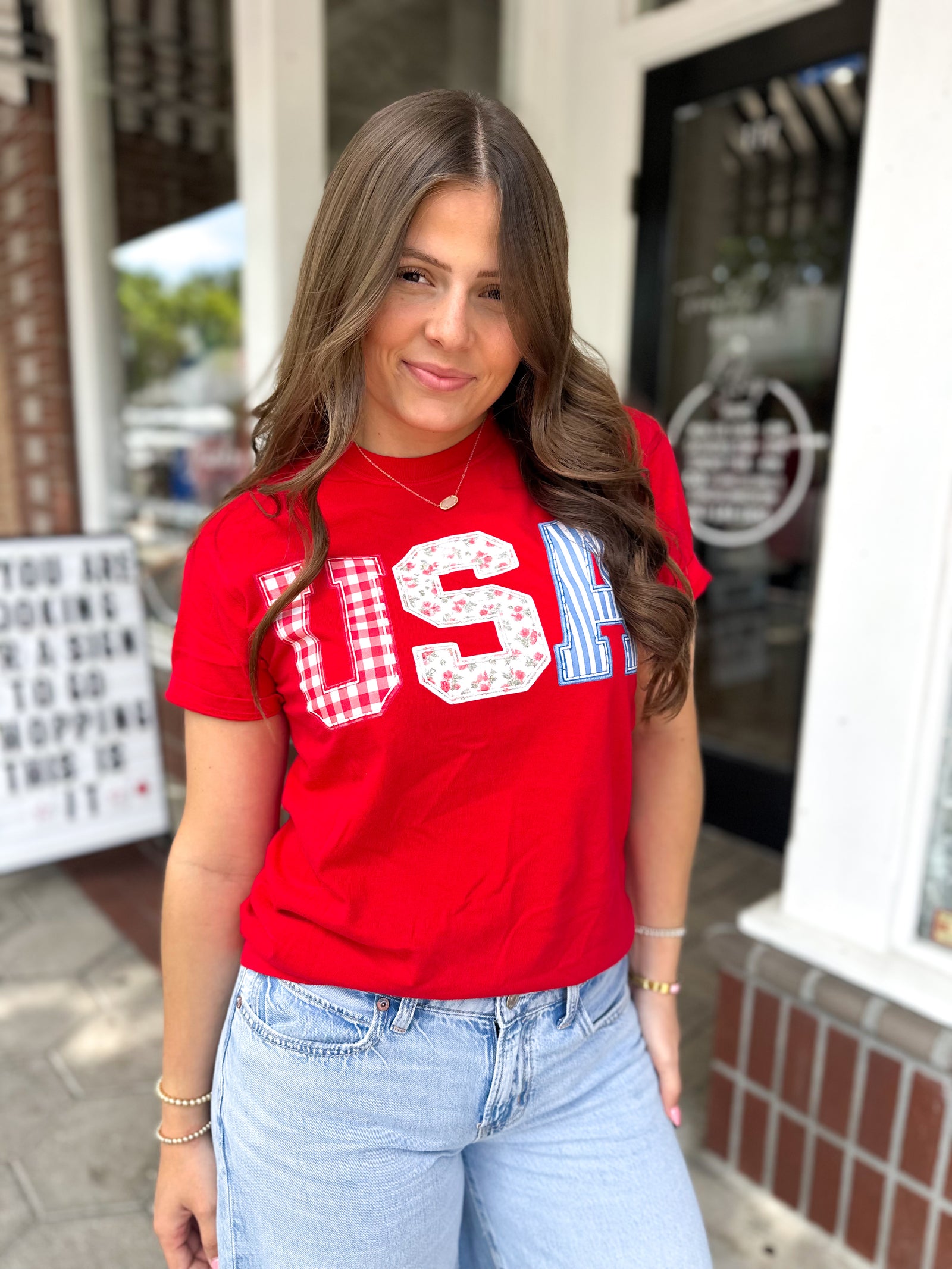 USA Faux Embroidered Comfort Colors Tee