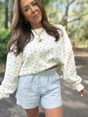 Abbie Striped Breezy Shorts - Baby Blue