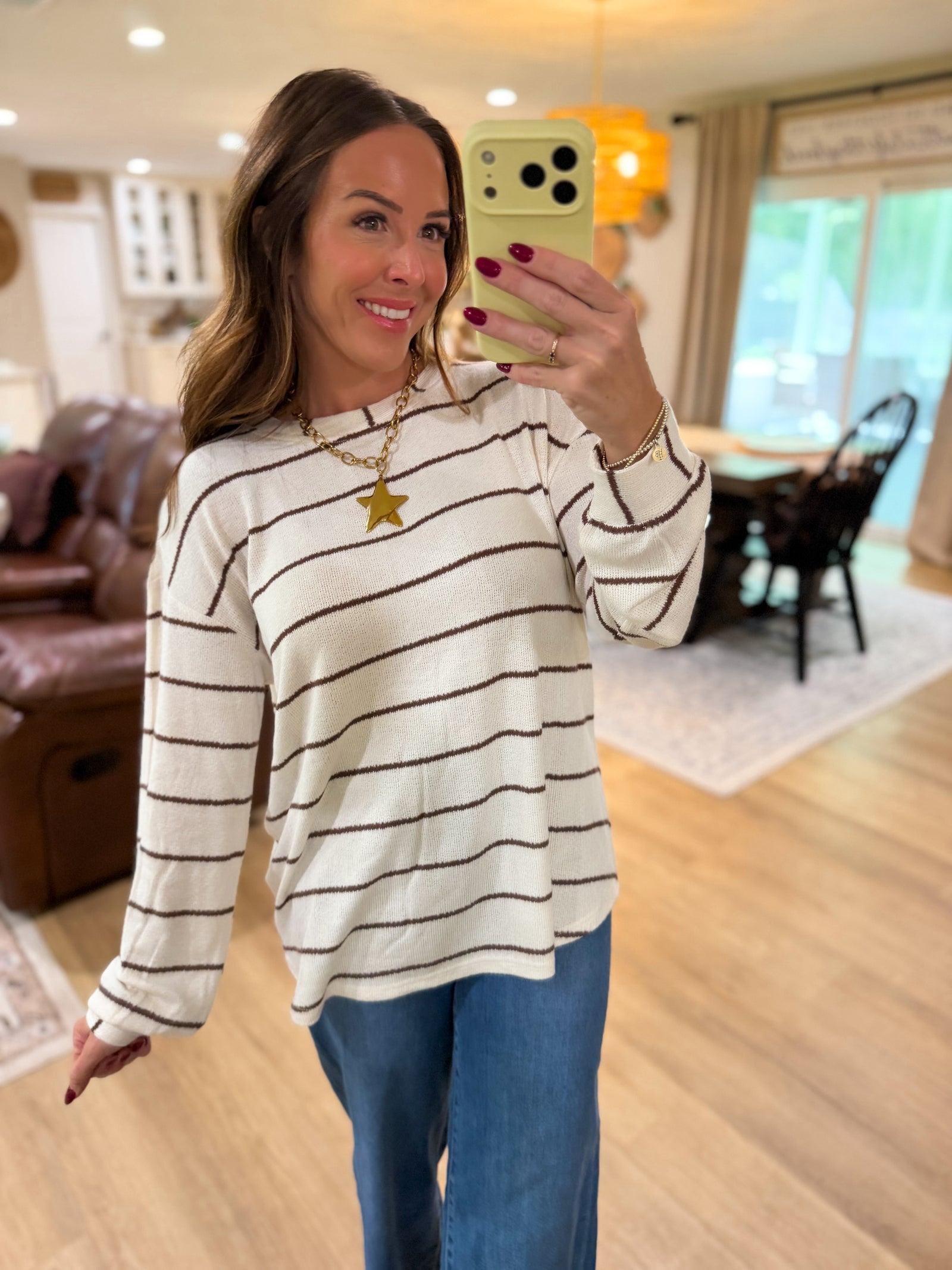 Faith Stripe Long Sleeve Dolman Sleeve Top - Ivory