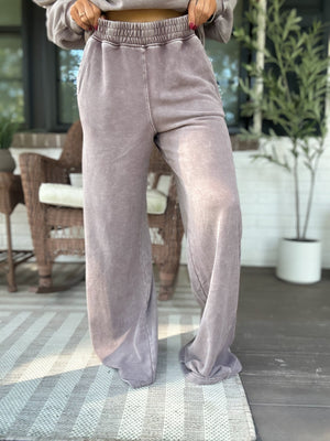 Delaney Mineral Washed Wide Leg Pant - Mocha