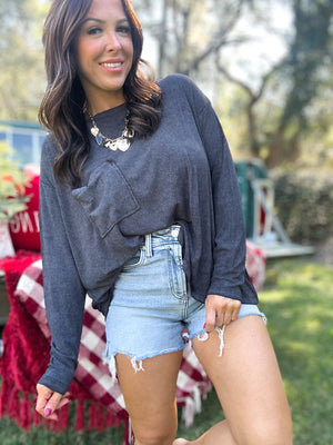 DOORBUSTER - Remi Ribbed Dolman Top - Ash Black