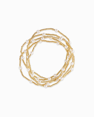Gold Beaded Pearl Accent Bracelet Set