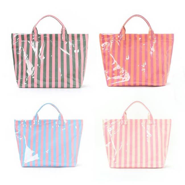 Take a Trip Striped Vinyl Tote Bag - 4 Colors