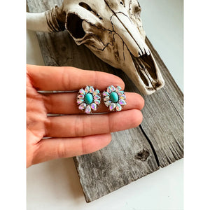 Flower Ab Rhinestone Glass Stone Earrings