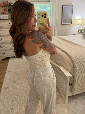 Cora Floral Print Strapless Jumpsuit - Pink