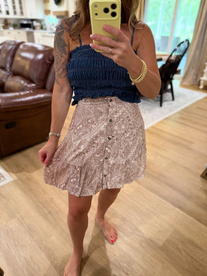 Andi Printed Button Up Skirt - Cocoa