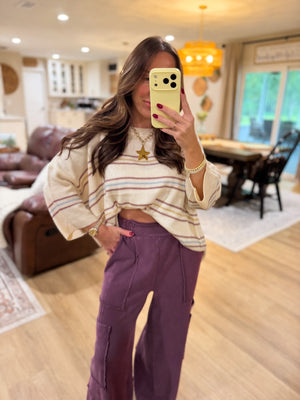 Brianna Striped Knit Drop Shoulder Top
