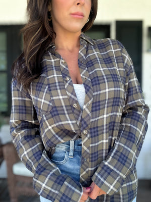Can't Live Without You Flannel Top- Olive