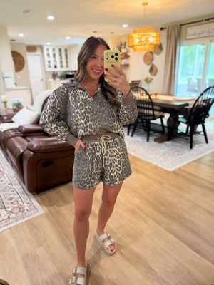 Lilly Leopard Print Terry Cloth Quarter Zip