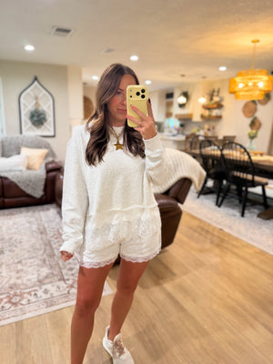 Willow Round Neck Lace Trimmed Crewneck - Gray