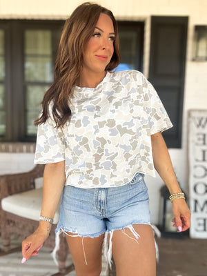 Local Girl Boxy Crop Tee - Saltwater Camo