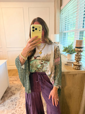 Mallard Ducks Vintage Graphic Flutter Sleeve Top