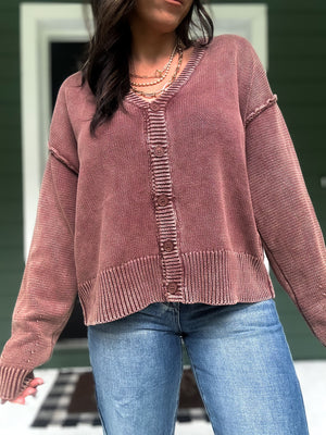 Josie Button Front Cardigan - Coffee Bean