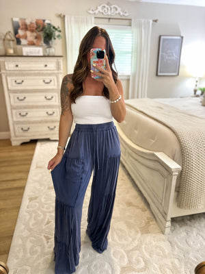 Arabella Mineral Washed Tiered Wide Leg - Denim