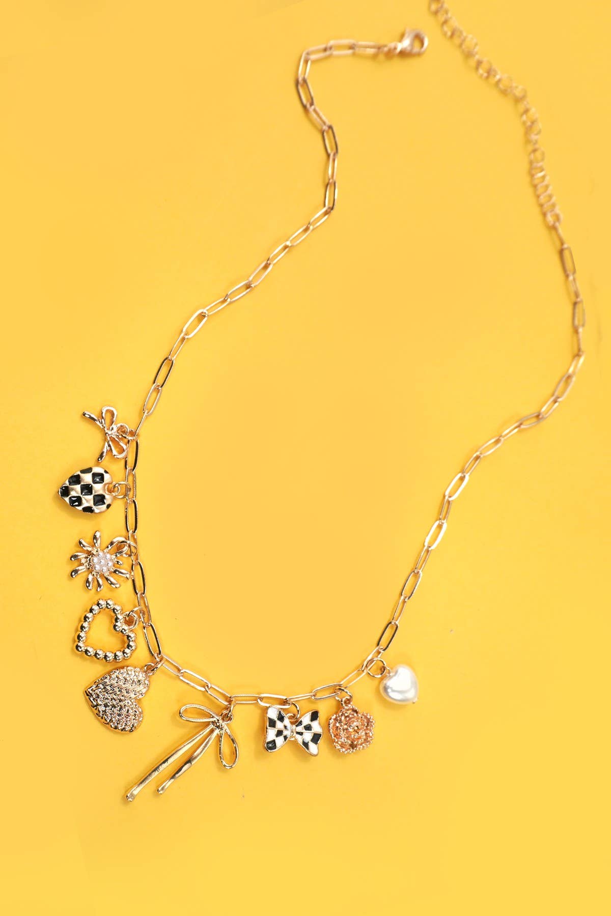 Checkered Bow Charm Necklace
