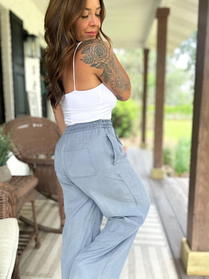 Brittani Tencel Wide Legged Linen Pants- Denim
