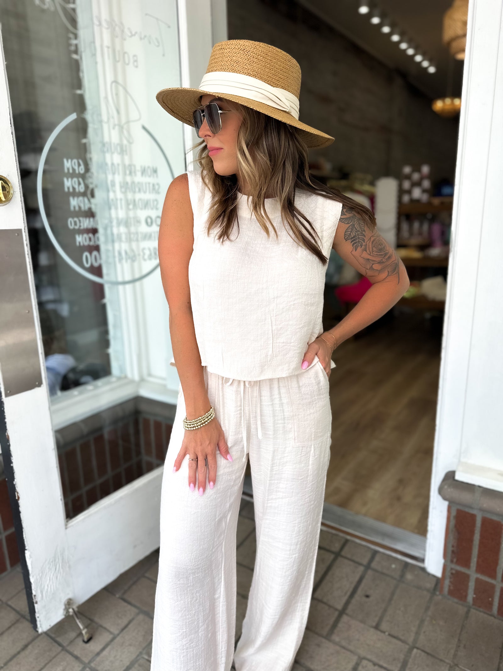 Pass On By Crinkle Linen Tank - Oat