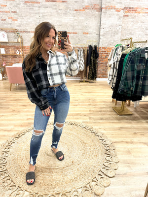 Surviving The Cold Two Tone Plaid Crop Shacket