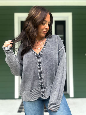 Josie Button Front Cardigan - Black