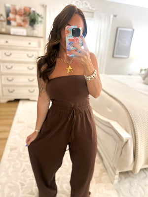 Everlie Strapless Jumpsuit - Brown