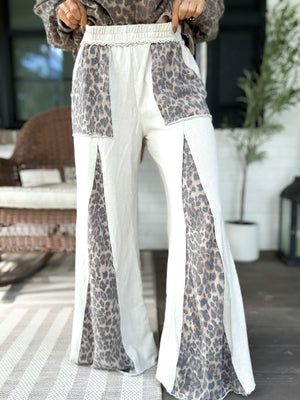 Lexi Mineral Washed Leopard Flare Pants - Ivory QUICK PREORDER
