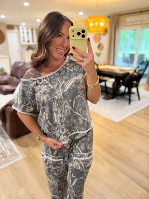 Addyson Mineral Washed Camo Off Shoulder Top