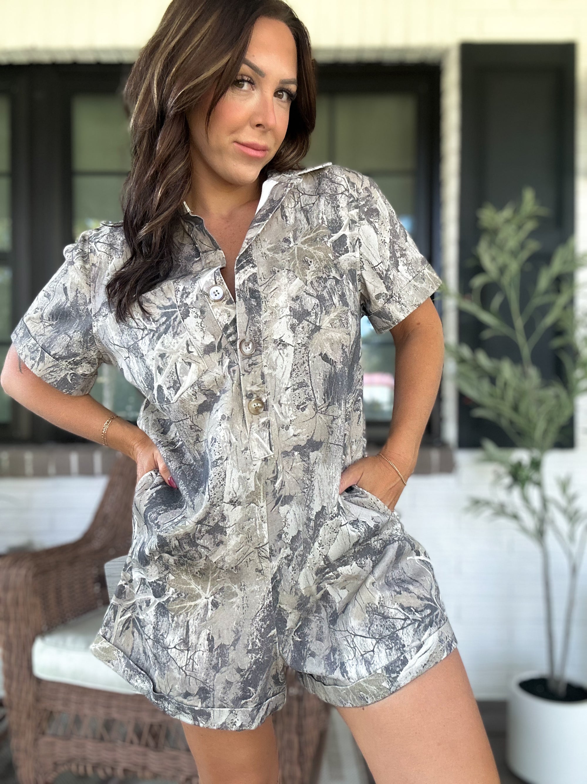 Nora Camouflage Denim Romper