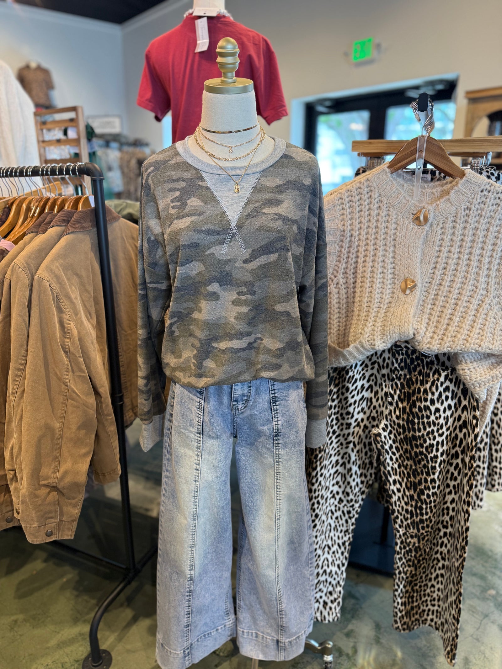 Raegan Camo Terry Knit Top