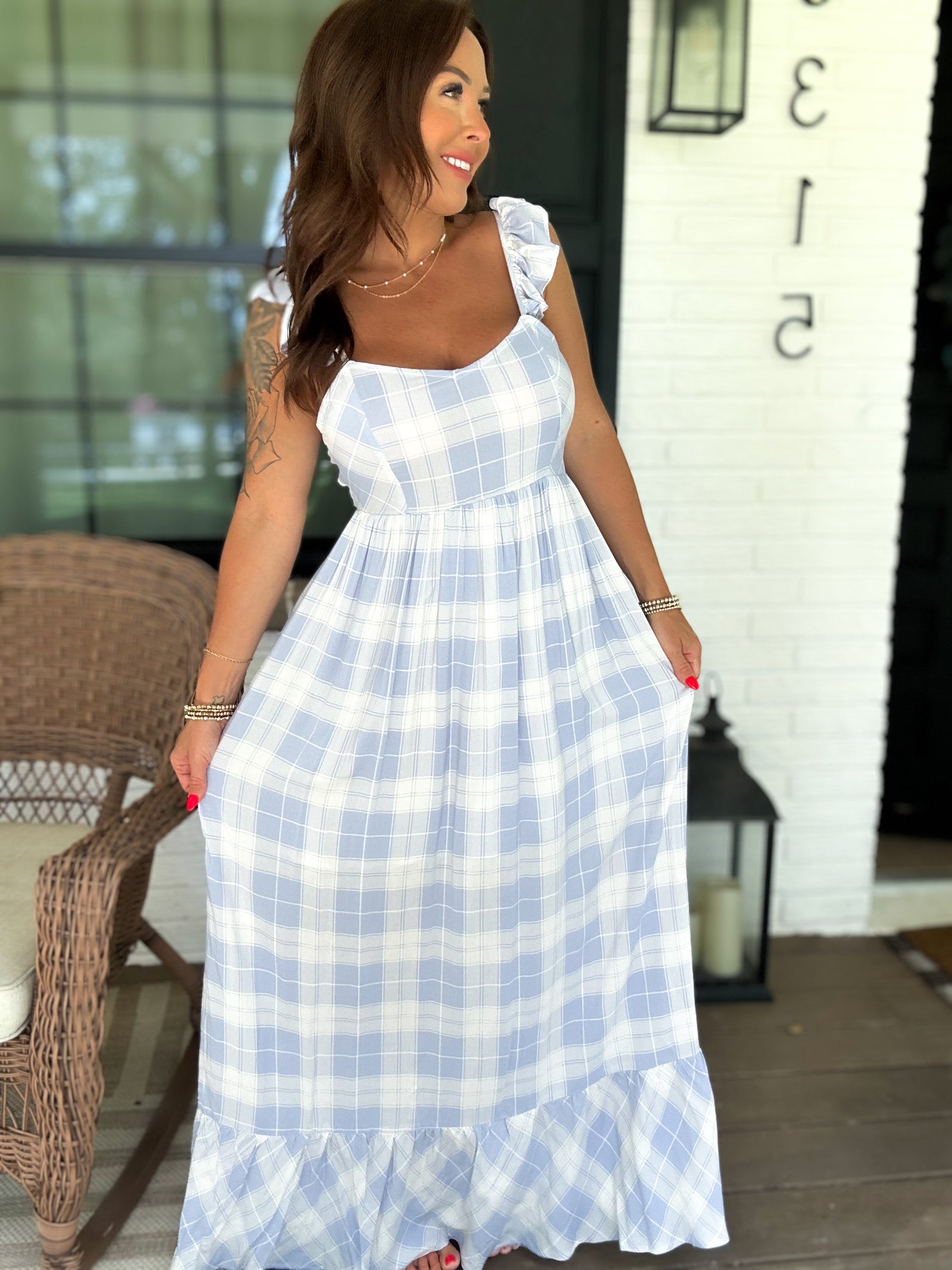 All Too Well Gingham Lace Up Maxi Dress