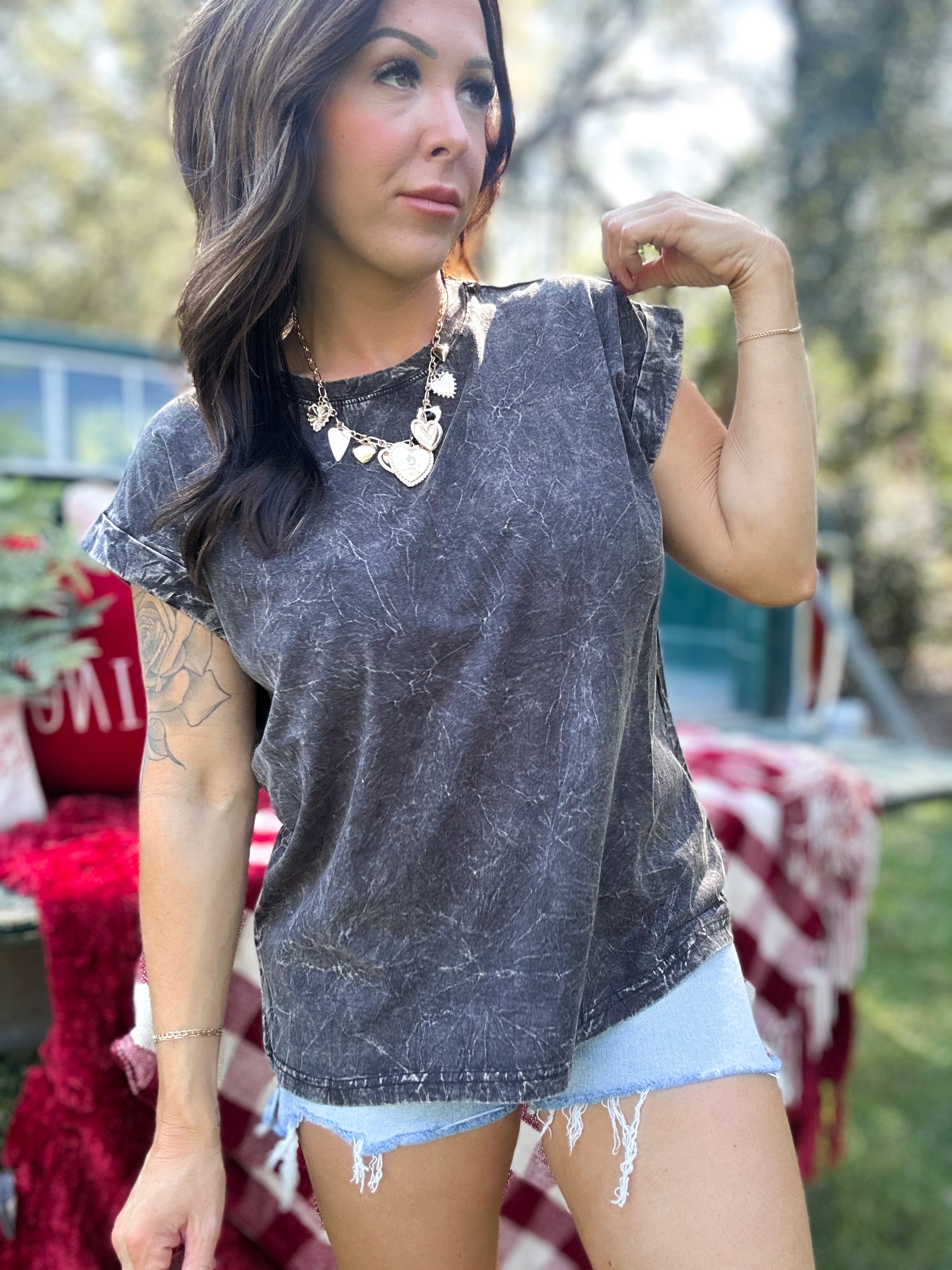 DOORBUSTER - Dani Acid Washed Tee - Ash Black