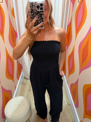 Britt Strapless Smocked Waist Jumpsuit