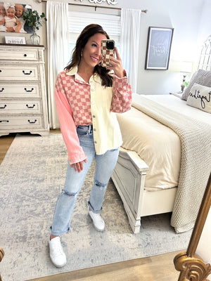 Never Want You Back Checkered Jacket - Pink
