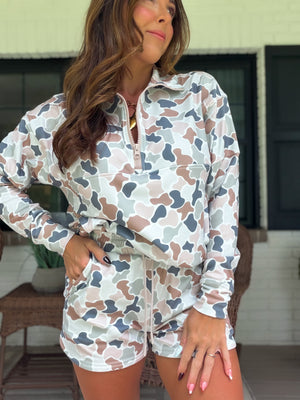Local Girl Velvet Fleece Shorts - Forest Camo Flora