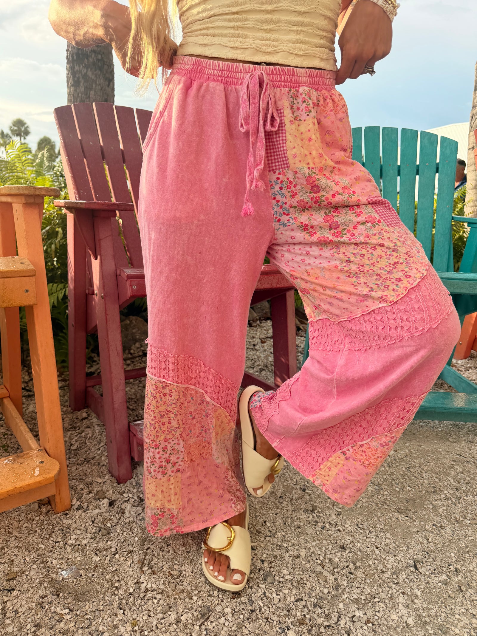 Stacie Mineral Washed Floral & Lace Pants