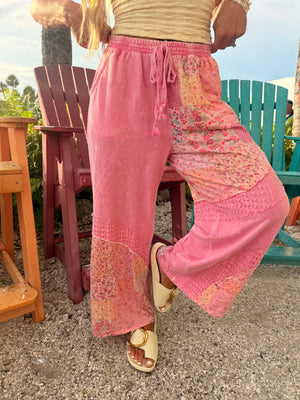 Stacie Mineral Washed Floral & Lace Pants