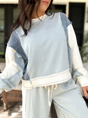 Hallie Denim Trimmed Colorblock Top