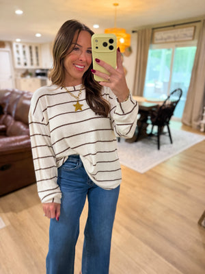 Faith Stripe Long Sleeve Dolman Sleeve Top - Ivory