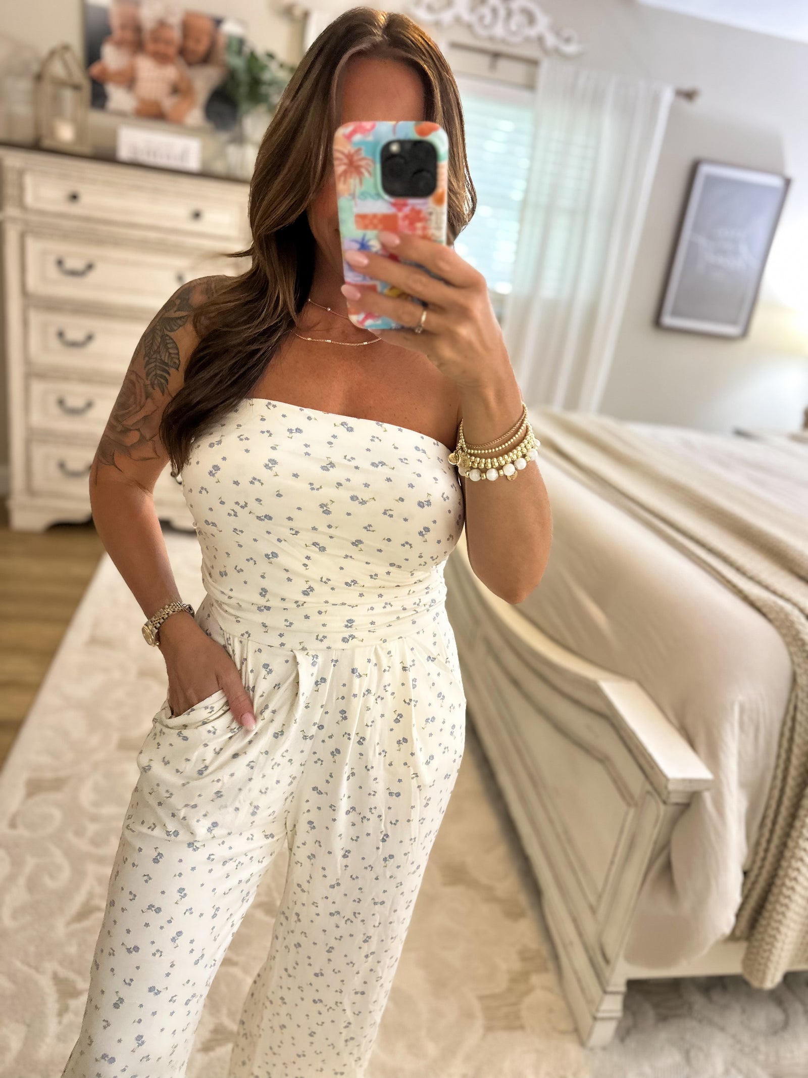 Cora Floral Print Strapless Jumpsuit