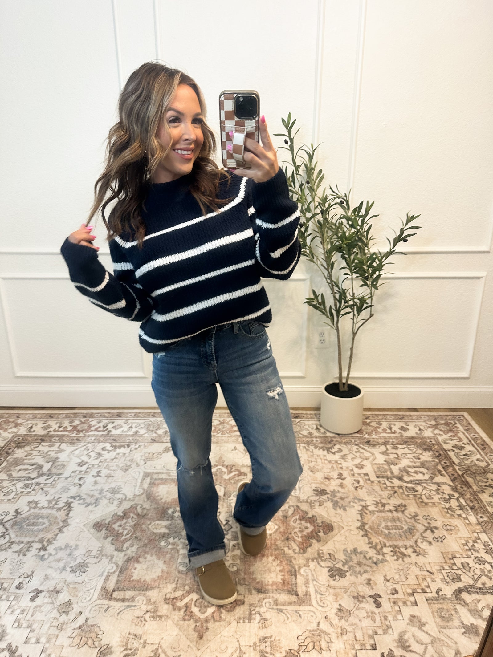 Whirlwind Romance Striped Knit Sweater - Navy