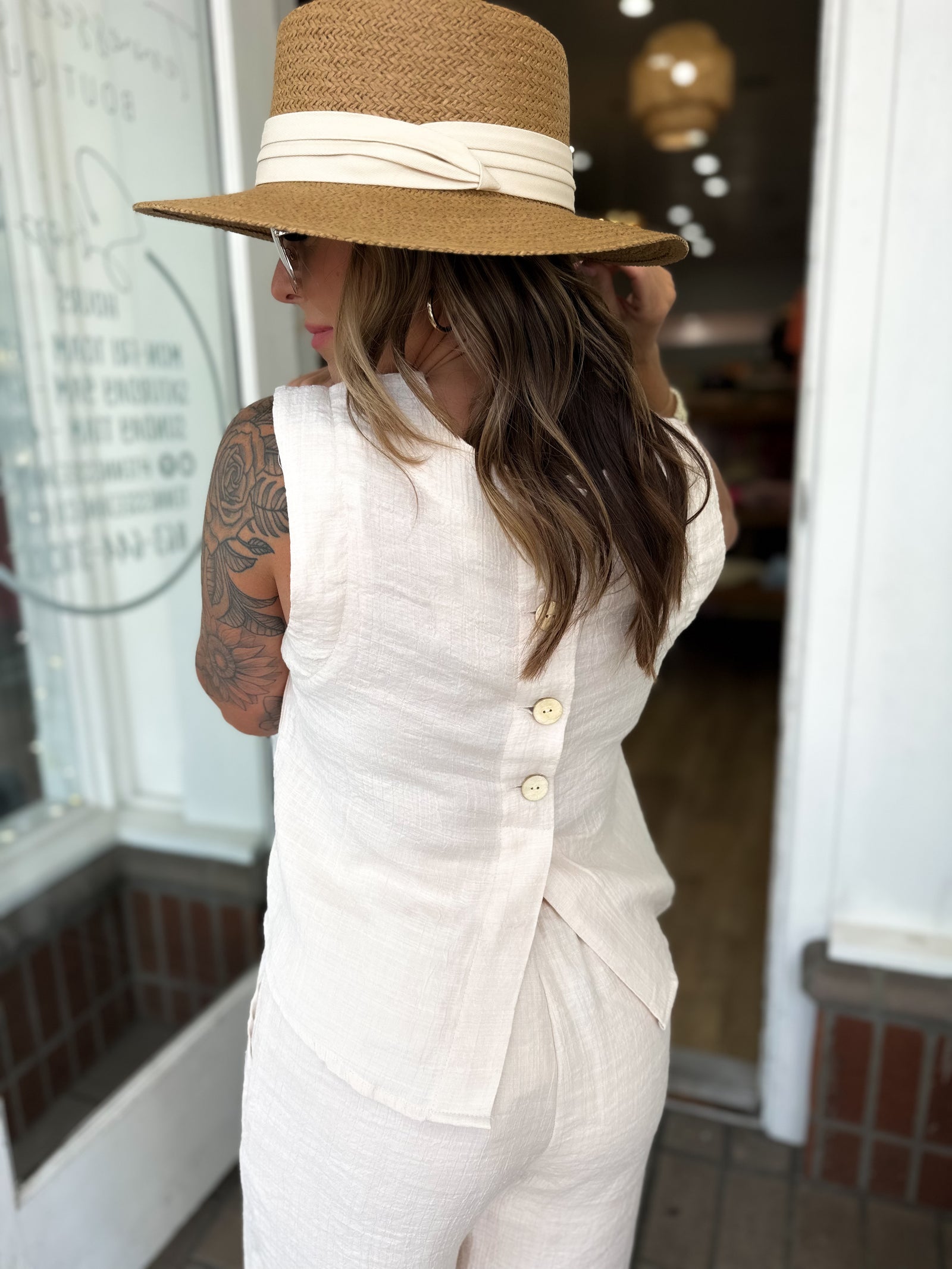 Pass On By Crinkle Linen Tank - Oat