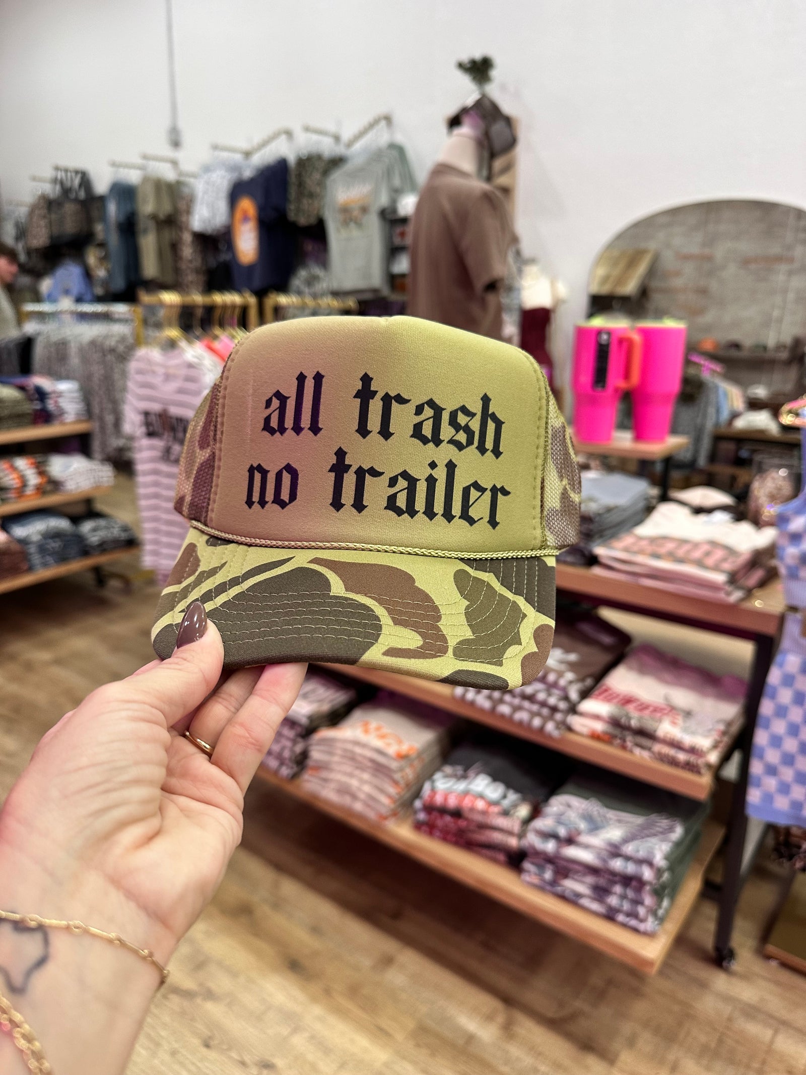 All Trash No Trailer Retro Camo Trucker Hat